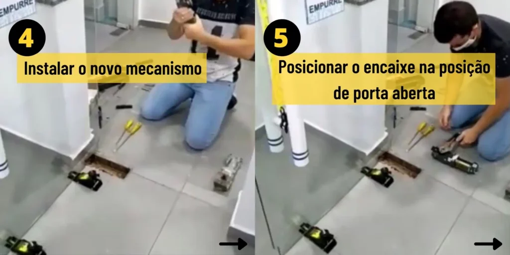 3. Instale a nova mola posicionando o encaixe na posição de porta aberta