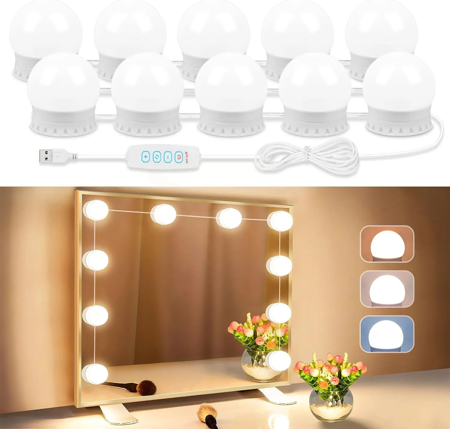 Luzes LED Bairth para Espelho de Maquiagem (10 Lâmpadas)